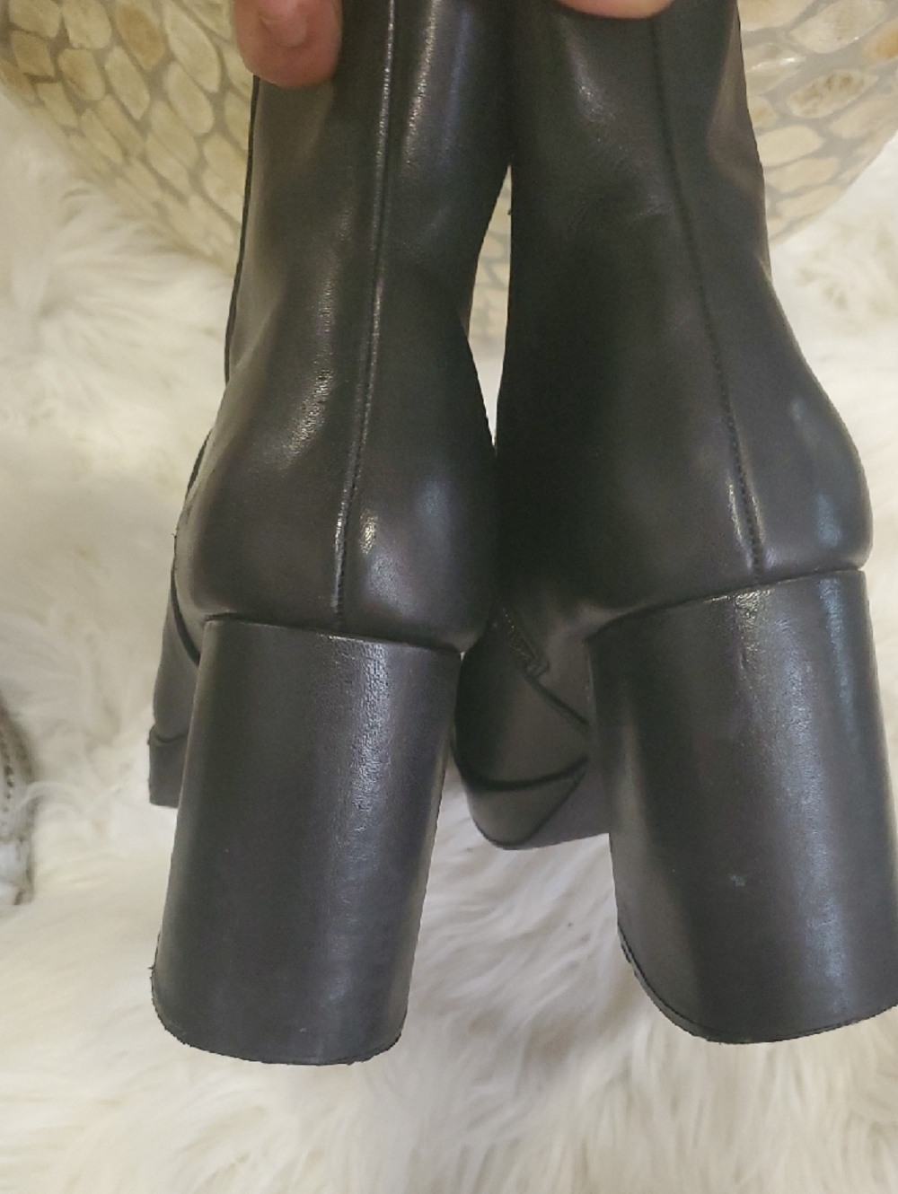 Y2k Steve Madden Elie Black Leather Block Heel Ankle Boots - Picture 9 of 16
